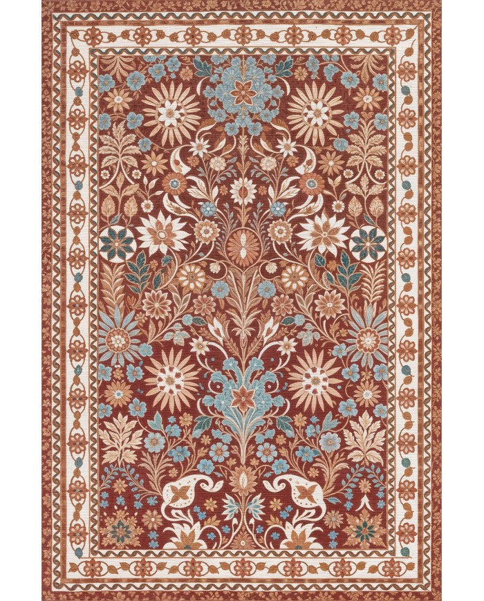 Zanem Şönil Vintage Desenli Pamuk Taban Kaymaz Yıkanabilen Antibakteriyel Salon Halısı