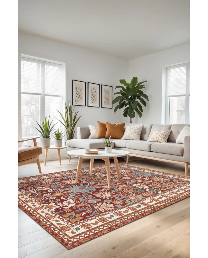 Zanem Şönil Vintage Desenli Pamuk Taban Kaymaz Yıkanabilen Antibakteriyel Salon Halısı