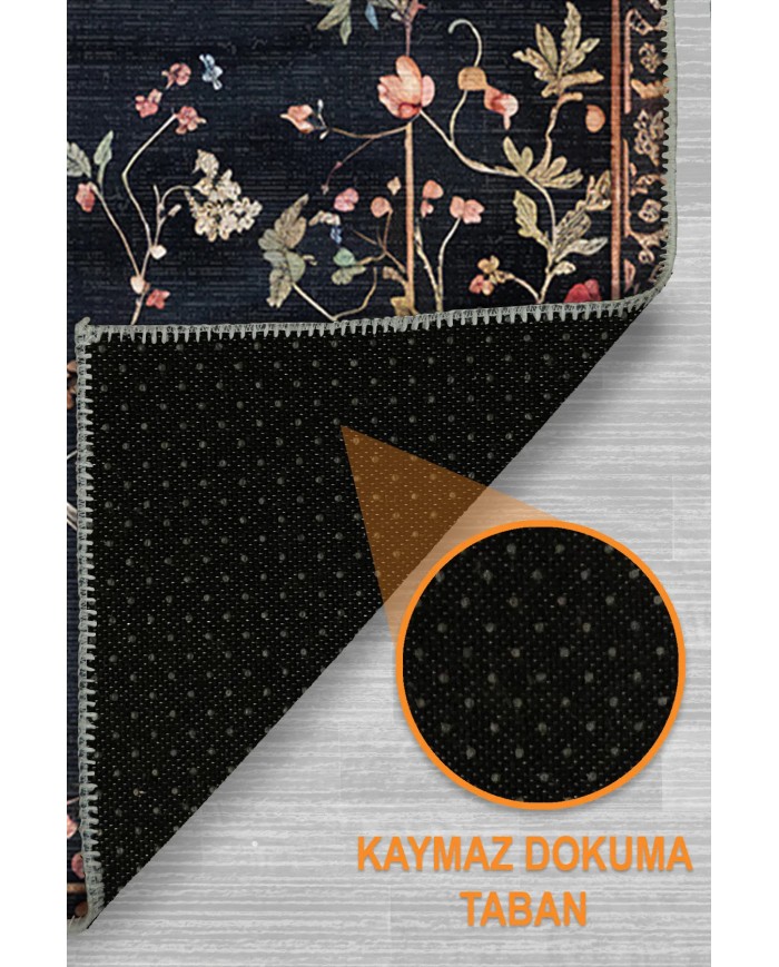 Conten Şönil Çiçek Desenli Pamuk Taban Kaymaz Yıkanabilen Antibakteriyel Salon Halısı