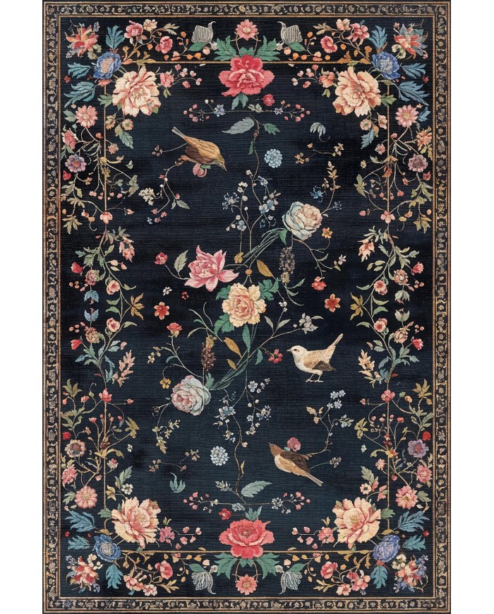 Conten Şönil Çiçek Desenli Pamuk Taban Kaymaz Yıkanabilen Antibakteriyel Salon Halısı