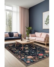 Conten Şönil Çiçek Desenli Pamuk Taban Kaymaz Yıkanabilen Antibakteriyel Salon Halısı