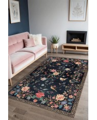 Conten Şönil Çiçek Desenli Pamuk Taban Kaymaz Yıkanabilen Antibakteriyel Salon Halısı
