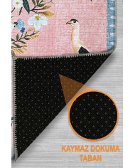 Velda Şönil Çiçek Desenli Pamuk Taban Kaymaz Yıkanabilen Antibakteriyel Salon Halısı