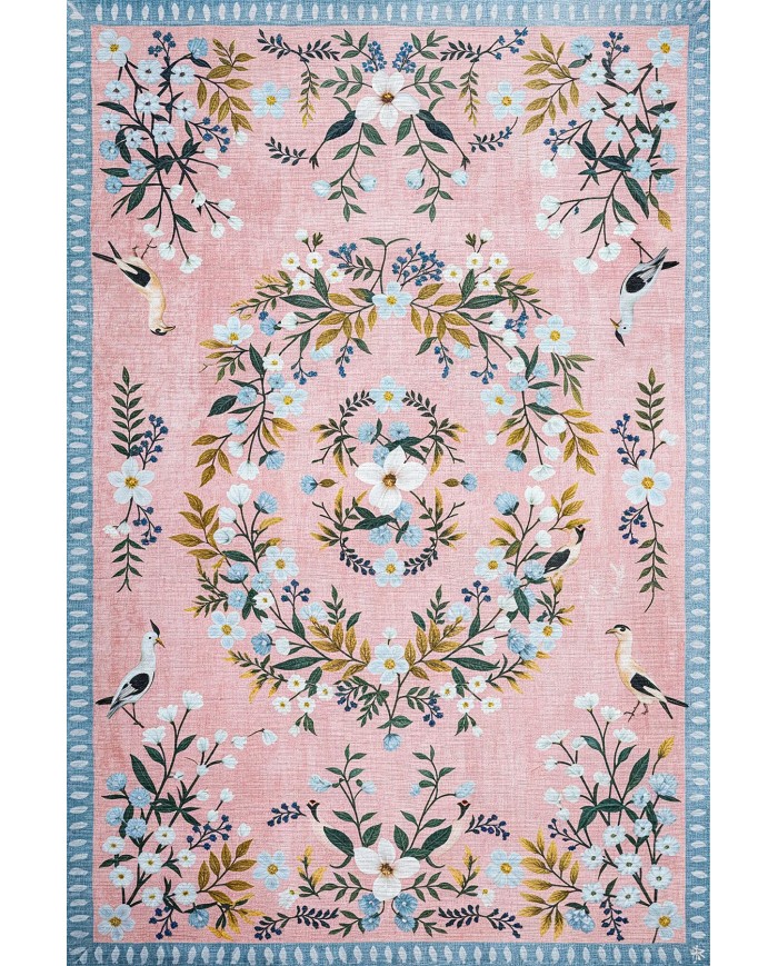 Velda Şönil Çiçek Desenli Pamuk Taban Kaymaz Yıkanabilen Antibakteriyel Salon Halısı