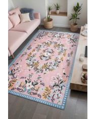 Velda Şönil Çiçek Desenli Pamuk Taban Kaymaz Yıkanabilen Antibakteriyel Salon Halısı