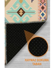 Misyo Şönil Vintage Desenli Pamuk Taban Kaymaz Yıkanabilen Antibakteriyel Salon Halısı