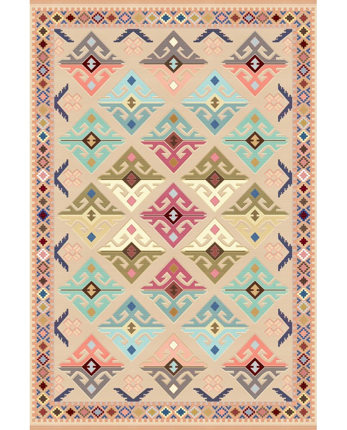 Misyo Şönil Vintage Desenli Pamuk Taban Kaymaz Yıkanabilen Antibakteriyel Salon Halısı