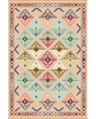 Misyo Şönil Vintage Desenli Pamuk Taban Kaymaz Yıkanabilen Antibakteriyel Salon Halısı