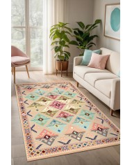 Misyo Şönil Vintage Desenli Pamuk Taban Kaymaz Yıkanabilen Antibakteriyel Salon Halısı