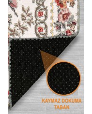 Mener Şönil Çiçek Desenli Pamuk Taban Kaymaz Yıkanabilen Antibakteriyel Salon Halısı