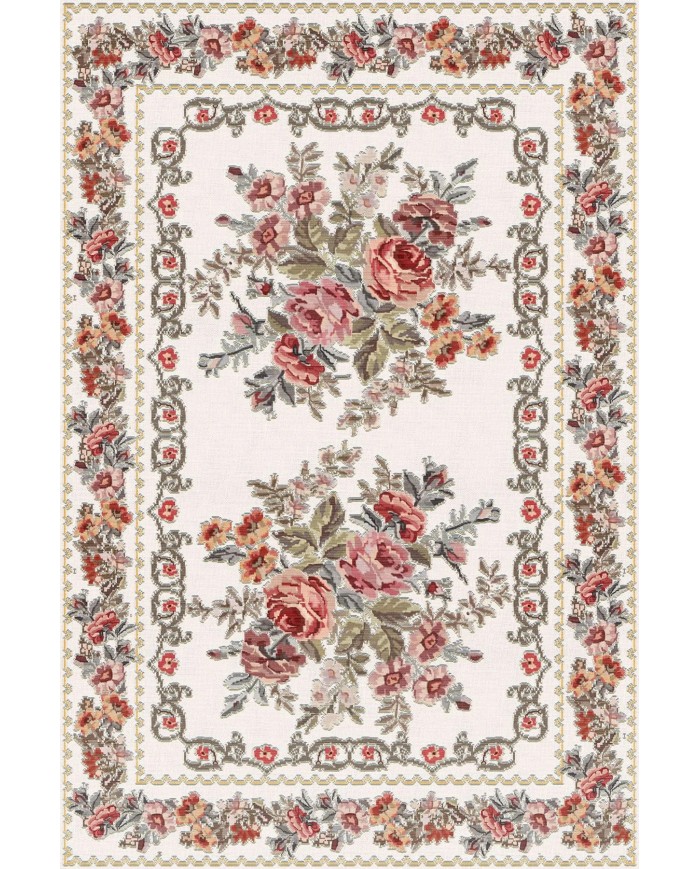 Mener Şönil Çiçek Desenli Pamuk Taban Kaymaz Yıkanabilen Antibakteriyel Salon Halısı