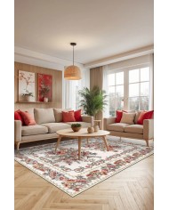 Mener Şönil Çiçek Desenli Pamuk Taban Kaymaz Yıkanabilen Antibakteriyel Salon Halısı