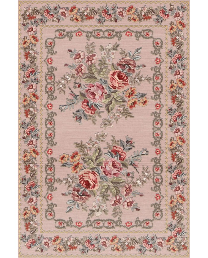 Aurora Şönil Çiçek Desenli Pamuk Taban Kaymaz Yıkanabilen Antibakteriyel Salon Halısı