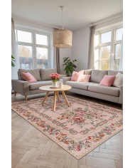 Aurora Şönil Çiçek Desenli Pamuk Taban Kaymaz Yıkanabilen Antibakteriyel Salon Halısı