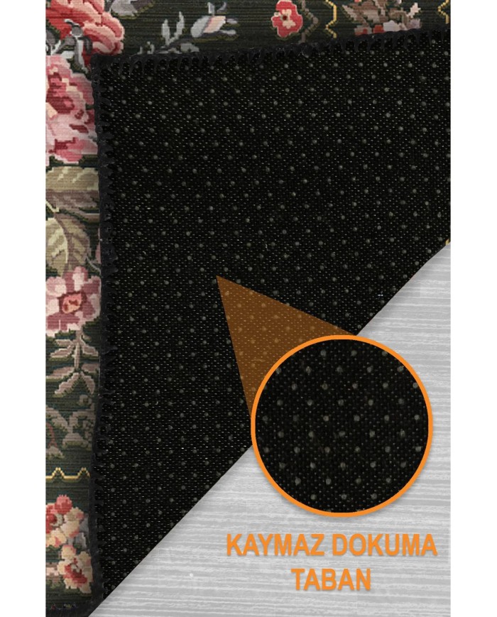 Penum Şönil Çiçek Desenli Pamuk Taban Kaymaz Yıkanabilen Antibakteriyel Salon Halısı