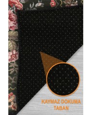 Penum Şönil Çiçek Desenli Pamuk Taban Kaymaz Yıkanabilen Antibakteriyel Salon Halısı