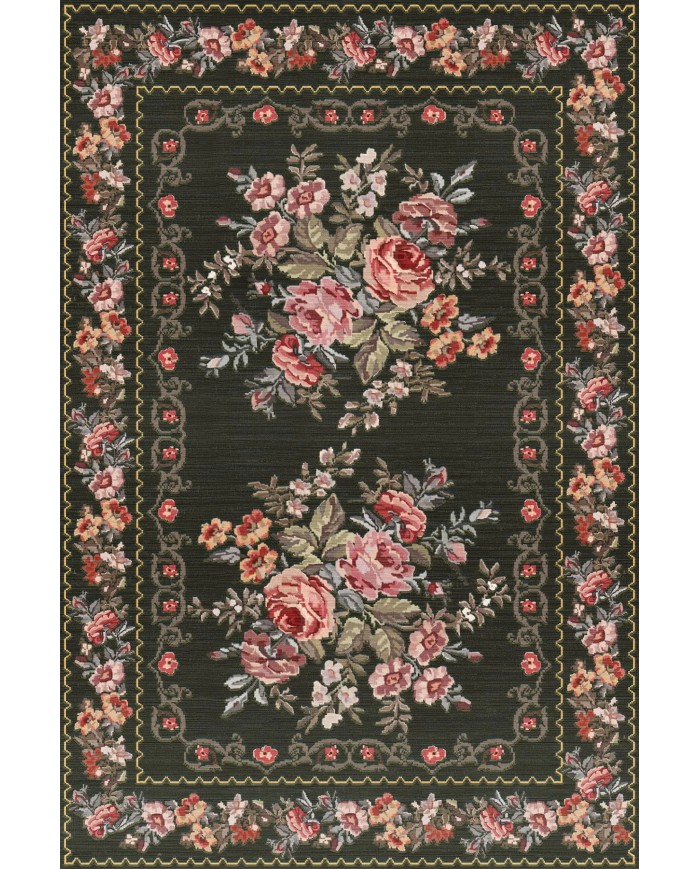 Penum Şönil Çiçek Desenli Pamuk Taban Kaymaz Yıkanabilen Antibakteriyel Salon Halısı