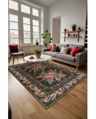 Penum Şönil Çiçek Desenli Pamuk Taban Kaymaz Yıkanabilen Antibakteriyel Salon Halısı