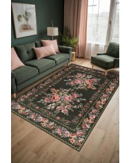 Penum Şönil Çiçek Desenli Pamuk Taban Kaymaz Yıkanabilen Antibakteriyel Salon Halısı