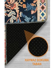 Veman Şönil Çiçek Desenli Pamuk Taban Kaymaz Yıkanabilen Antibakteriyel Salon Halısı