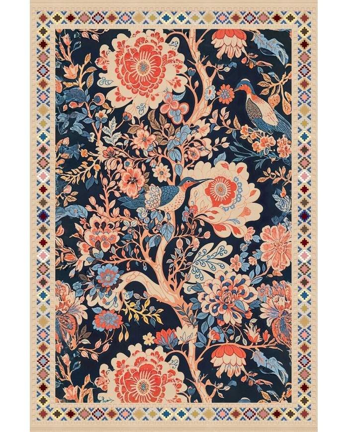 Veman Şönil Çiçek Desenli Pamuk Taban Kaymaz Yıkanabilen Antibakteriyel Salon Halısı