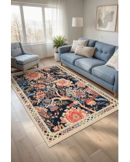 Veman Şönil Çiçek Desenli Pamuk Taban Kaymaz Yıkanabilen Antibakteriyel Salon Halısı