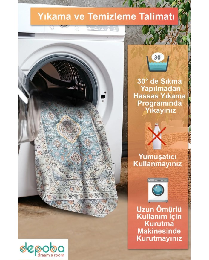 Aysa Vintage Şönil Doğal Pamuk Tabanlı Kaymaz Antibakteriyel Yıkanabilir Çevre Dostu Salon Halısı