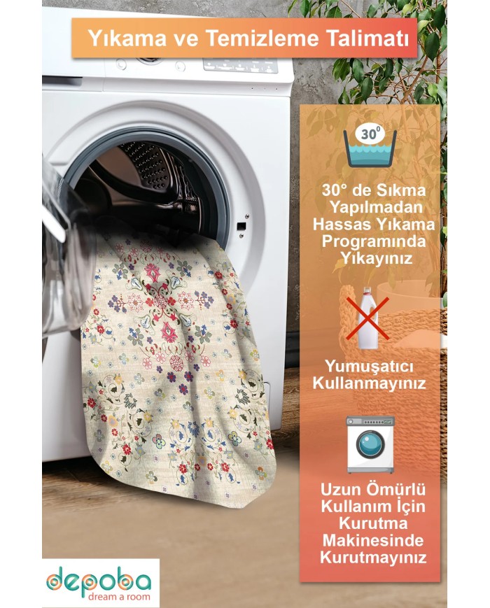 Sonan Vintage Şönil Doğal Pamuk Tabanlı Kaymaz Antibakteriyel Yıkanabilir Çevre Dostu Salon Halısı