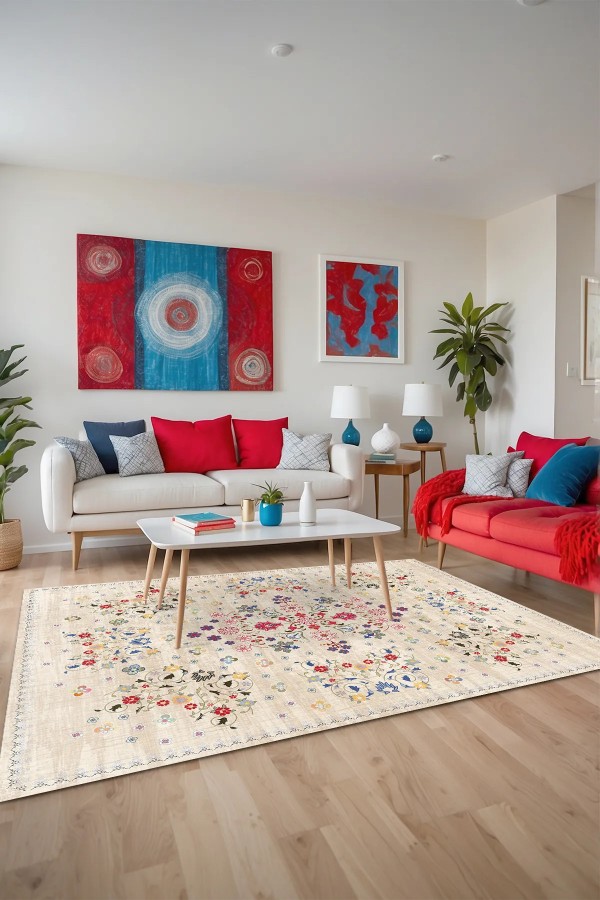 Sonan Vintage Şönil Doğal Pamuk Tabanlı Kaymaz Antibakteriyel Yıkanabilir Çevre Dostu Salon Halısı