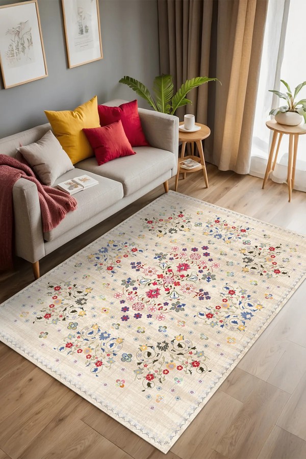 Sonan Vintage Şönil Doğal Pamuk Tabanlı Kaymaz Antibakteriyel Yıkanabilir Çevre Dostu Salon Halısı