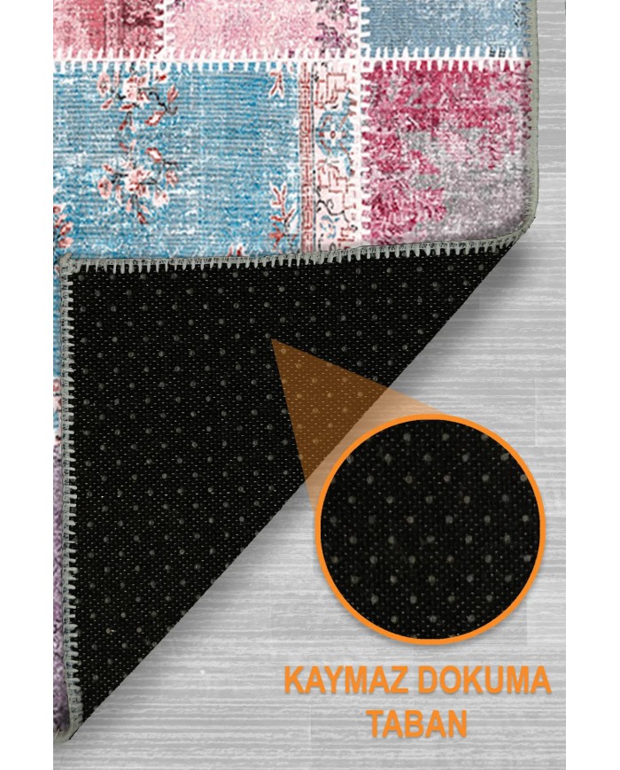 Samen Patchwork Şönil Doğal Pamuk Tabanlı Kaymaz Antibakteriyel Yıkanabilir Çevre Dostu Salon Halısı