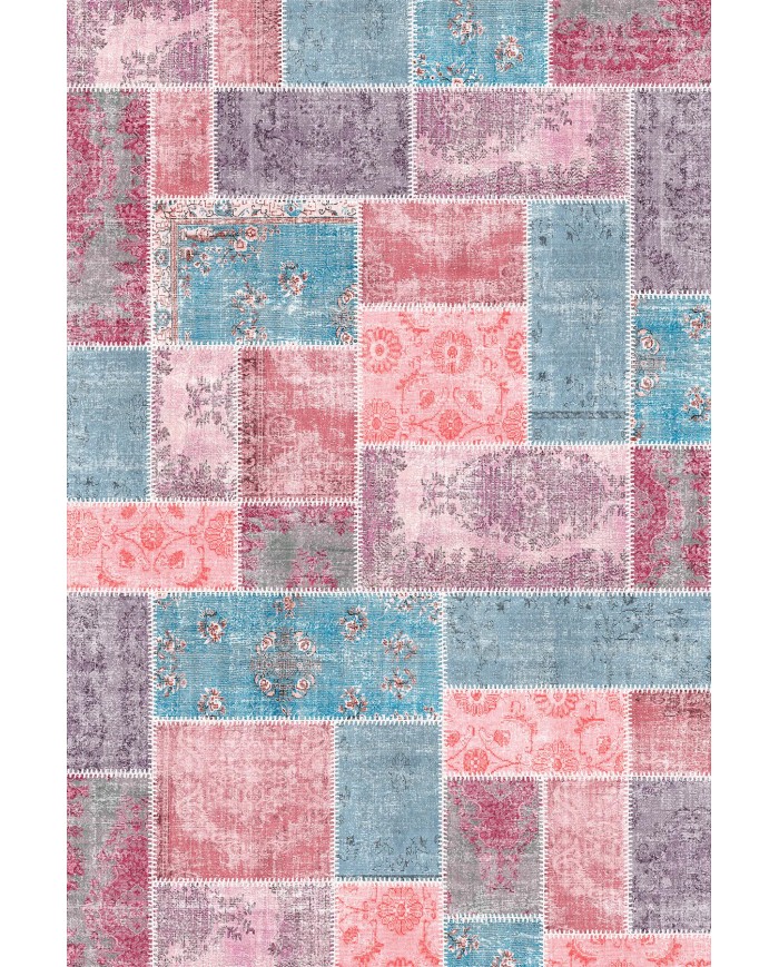 Samen Patchwork Şönil Doğal Pamuk Tabanlı Kaymaz Antibakteriyel Yıkanabilir Çevre Dostu Salon Halısı