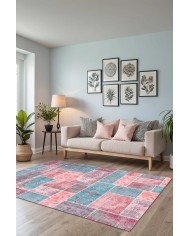 Samen Patchwork Şönil Doğal Pamuk Tabanlı Kaymaz Antibakteriyel Yıkanabilir Çevre Dostu Salon Halısı