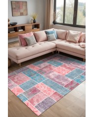 Samen Patchwork Şönil Doğal Pamuk Tabanlı Kaymaz Antibakteriyel Yıkanabilir Çevre Dostu Salon Halısı