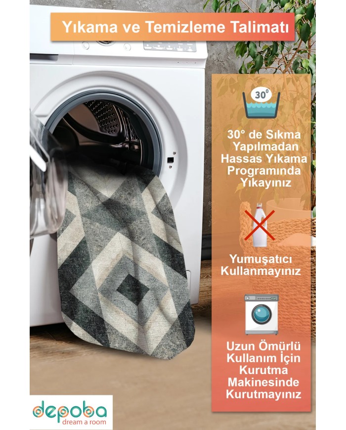 Vameysa Modern Şönil Modern  Doğal Pamuk Tabanlı Kaymaz Antibakteriyel Yıkanabilir Çevre Dostu Salon Halısı