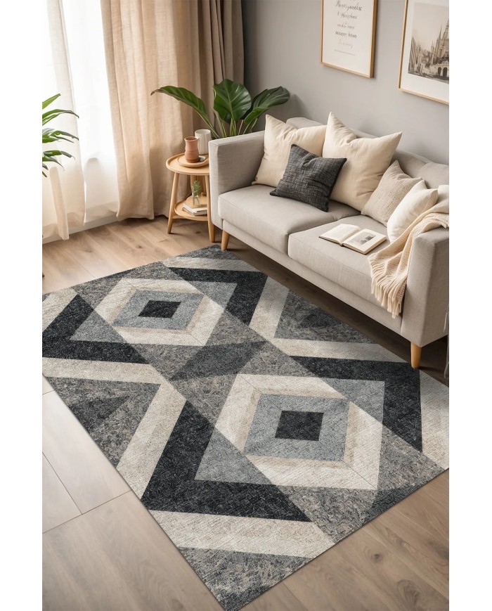 Vameysa Modern Şönil Modern  Doğal Pamuk Tabanlı Kaymaz Antibakteriyel Yıkanabilir Çevre Dostu Salon Halısı