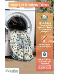 Rovam Vintage Şönil Doğal Pamuk Tabanlı Kaymaz Antibakteriyel Yıkanabilir Yuvarlak Salon Halısı