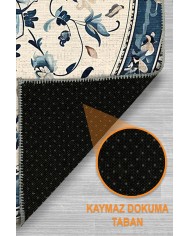 Rovam Vintage Şönil Doğal Pamuk Tabanlı Kaymaz Antibakteriyel Yıkanabilir Yuvarlak Salon Halısı