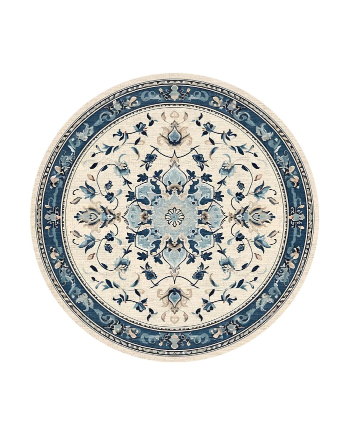 Rovam Vintage Şönil Doğal Pamuk Tabanlı Kaymaz Antibakteriyel Yıkanabilir Yuvarlak Salon Halısı