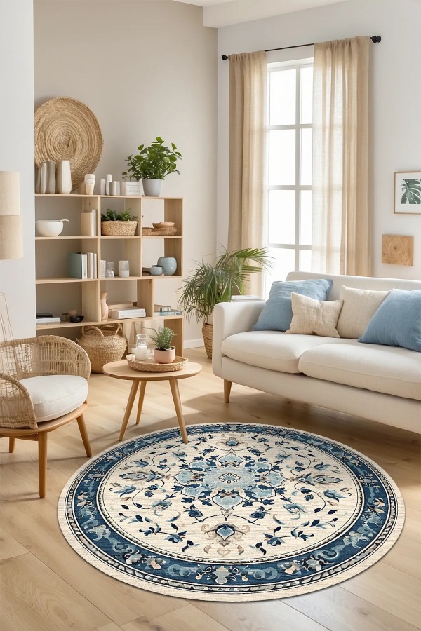 Rovam Vintage Şönil Doğal Pamuk Tabanlı Kaymaz Antibakteriyel Yıkanabilir Yuvarlak Salon Halısı Rovam Vintage Şönil Doğal Pamuk Tabanlı Kaymaz Antibakteriyel Yıkanabilir Yuvarlak Salon Halısı