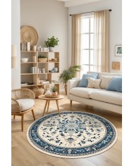 Rovam Vintage Şönil Doğal Pamuk Tabanlı Kaymaz Antibakteriyel Yıkanabilir Yuvarlak Salon Halısı