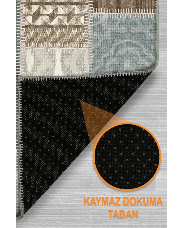 Klame Patchwork Şönil Doğal Pamuk Tabanlı Kaymaz Antibakteriyel Yıkanabilir Çevre Dostu Salon Halısı