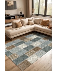 Klame Patchwork Şönil Doğal Pamuk Tabanlı Kaymaz Antibakteriyel Yıkanabilir Çevre Dostu Salon Halısı