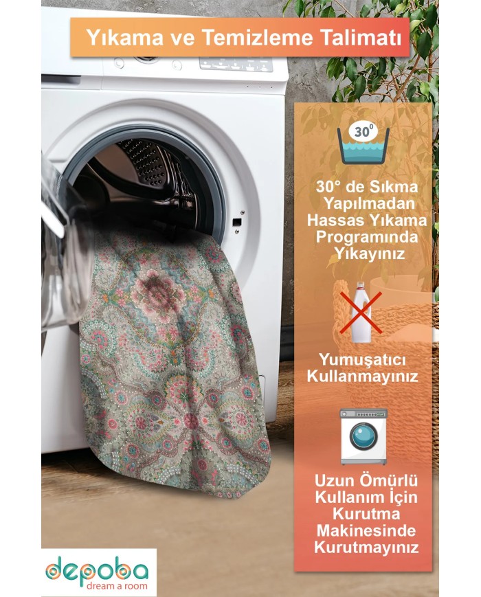 Mente Vintage Şönil Doğal Pamuk Tabanlı Kaymaz Antibakteriyel Yıkanabilir Çevre Dostu Salon Halısı