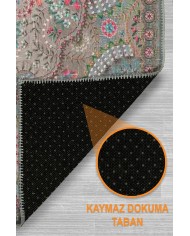 Mente Vintage Şönil Doğal Pamuk Tabanlı Kaymaz Antibakteriyel Yıkanabilir Çevre Dostu Salon Halısı