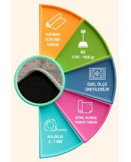 Mente Vintage Şönil Doğal Pamuk Tabanlı Kaymaz Antibakteriyel Yıkanabilir Çevre Dostu Salon Halısı