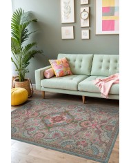 Mente Vintage Şönil Doğal Pamuk Tabanlı Kaymaz Antibakteriyel Yıkanabilir Çevre Dostu Salon Halısı