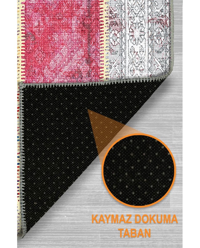 Alvam Patchwork Şönil Doğal Pamuk Tabanlı Kaymaz Antibakteriyel Yıkanabilir Çevre Dostu Salon Halısı