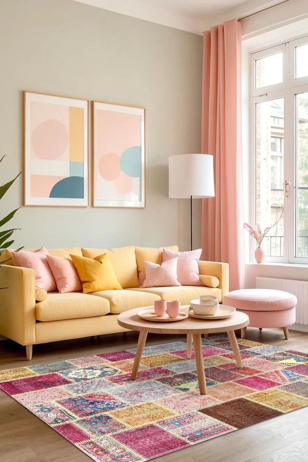 Alvam Patchwork Şönil Doğal Pamuk Tabanlı Kaymaz Antibakteriyel Yıkanabilir Çevre Dostu Salon Halısı Alvam Patchwork Şönil Doğal Pamuk Tabanlı Kaymaz Antibakteriyel Yıkanabilir Çevre Dostu Salon Halısı