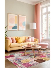 Alvam Patchwork Şönil Doğal Pamuk Tabanlı Kaymaz Antibakteriyel Yıkanabilir Çevre Dostu Salon Halısı